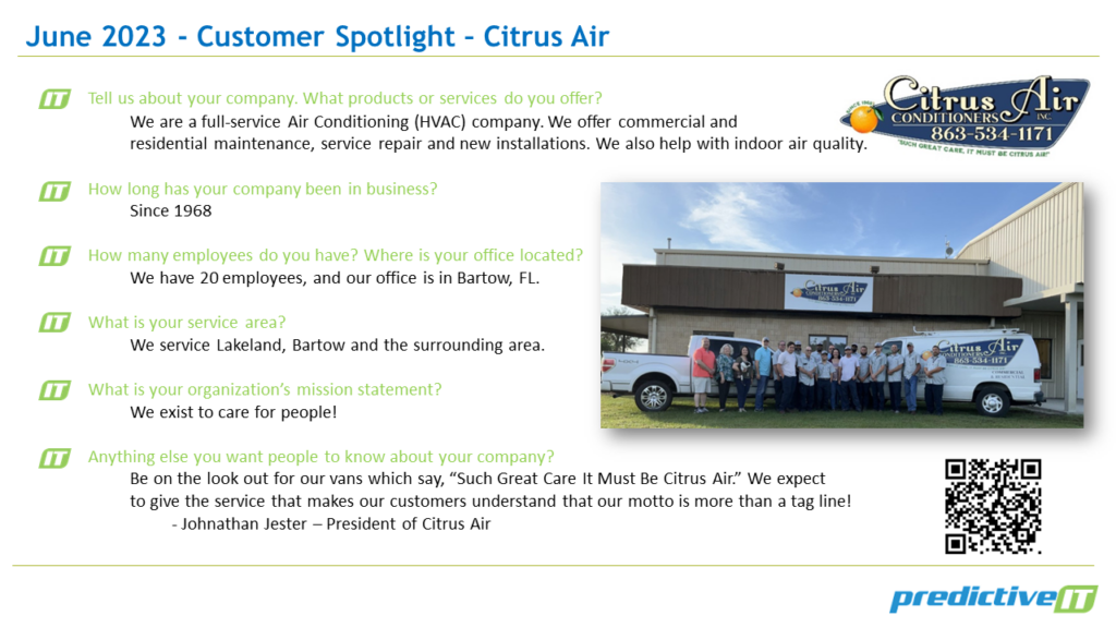 June 2023 - Customer Spotlight - Citrus Air | predictiveIT