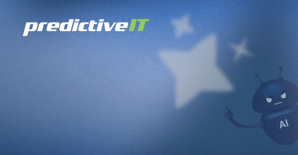 "predictiveIT logo with AI cybersecurity illustration highlighting protection against AI-powered cyber threats"