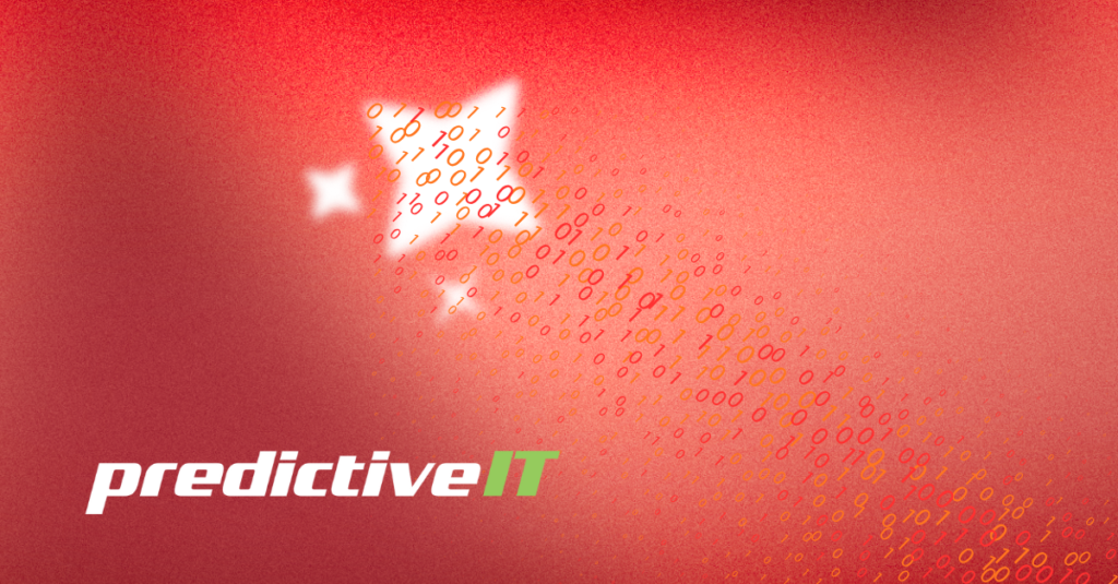 "predictiveIT cybersecurity alert illustration showing digital binary code and warning signals for active cyber threats"