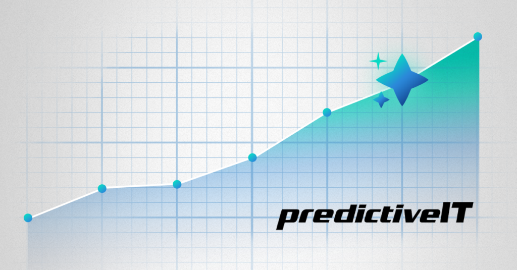 "predictiveIT growth chart showing upward performance trend, improved uptime, and proactive IT management"