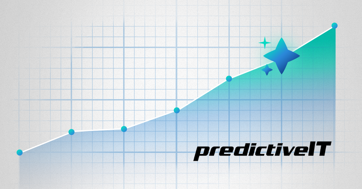 "predictiveIT growth chart showing upward performance trend, improved uptime, and proactive IT management"