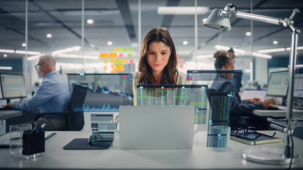 Financial advisor reviewing digital dashboards with secure IT support.