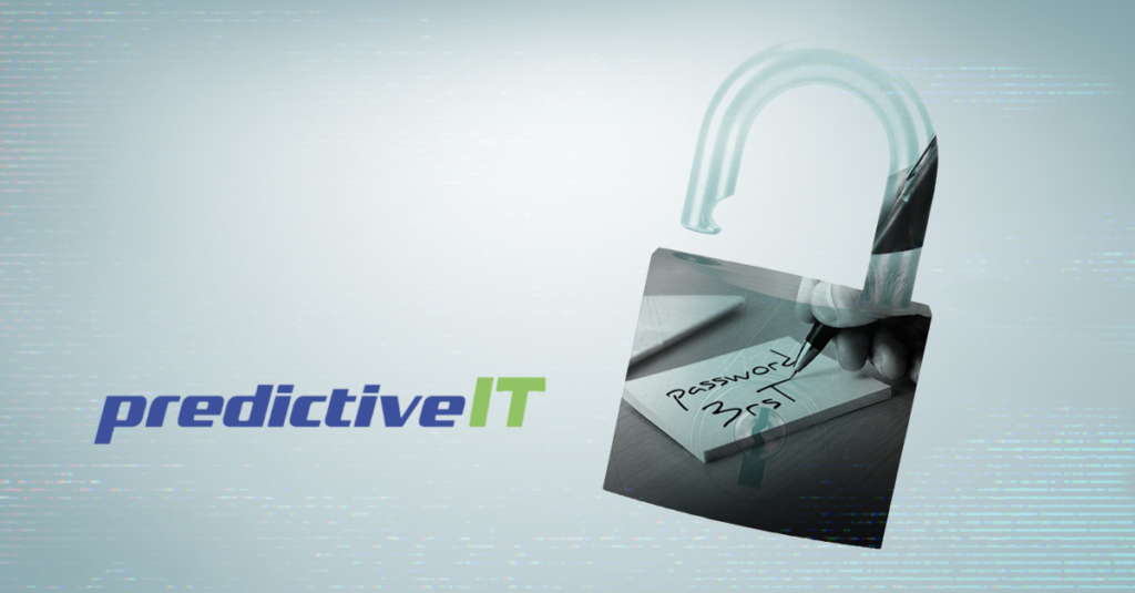 Open padlock representing password security and cybersecurity protection by predictiveIT
